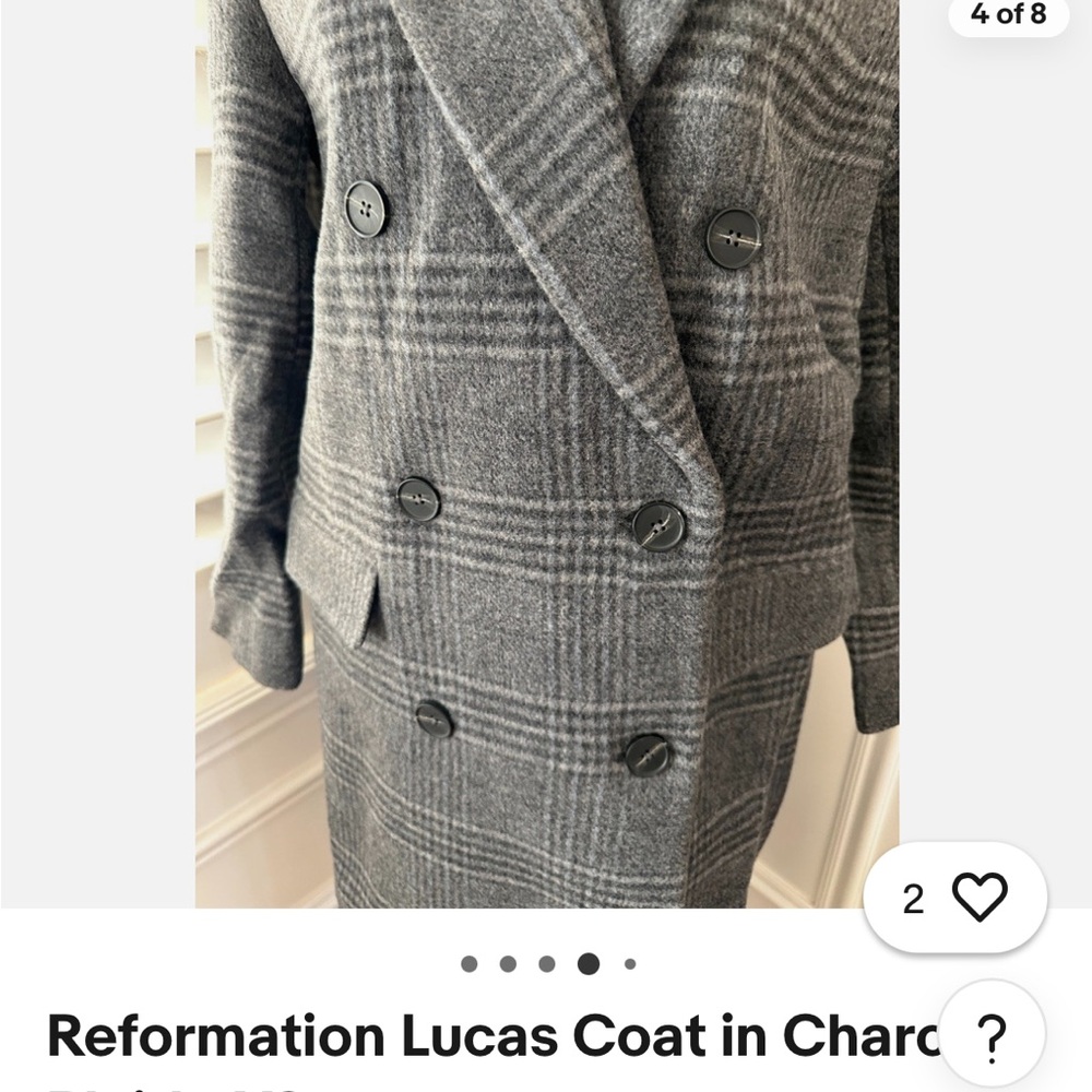 Reformation Plaid Pea Coat in Gray - Picture 3 of 4